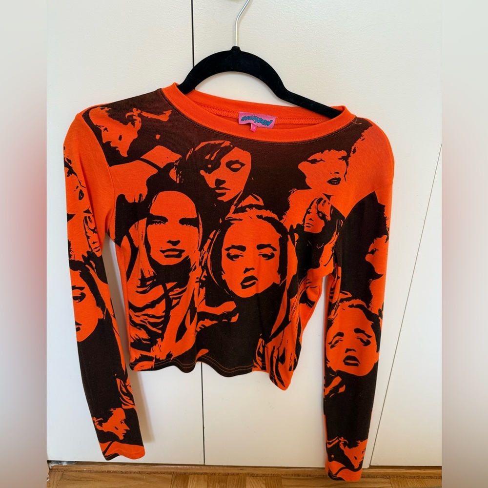 Edikted Orange and Black Graphic Long Sleeve Top